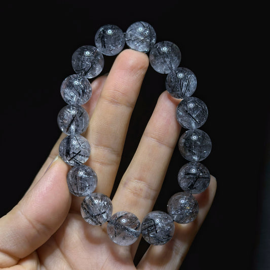 Black Rutilated Quartz Bracelet Size 13 mm