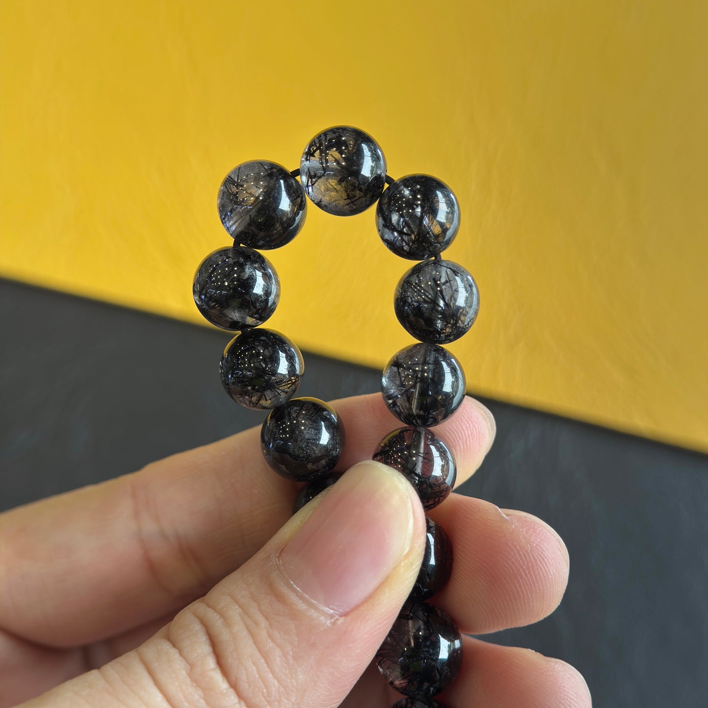 Natural Black Rutilated Quartz Bracelet Size 10 mm