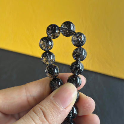 Natural Black Rutilated Quartz Bracelet Size 10 mm