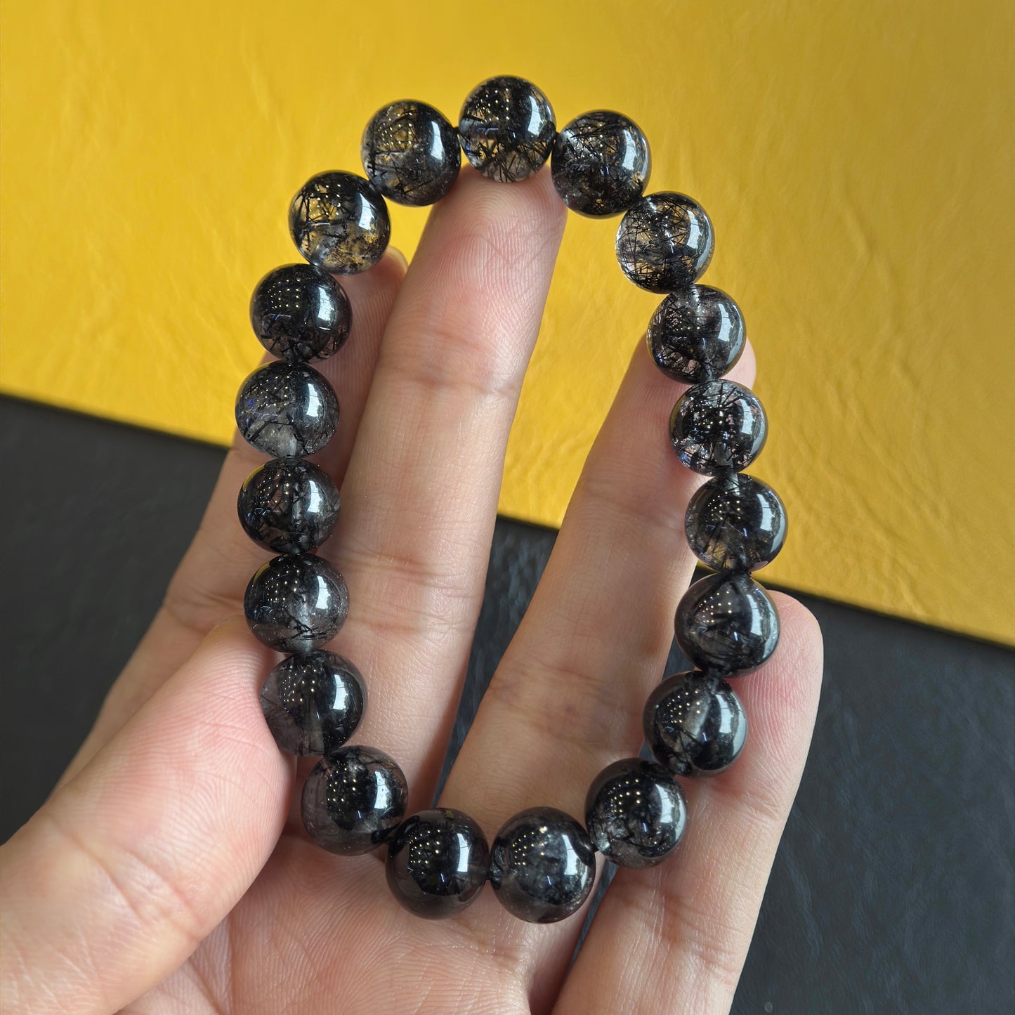 Natural Black Rutilated Quartz Bracelet Size 10 mm