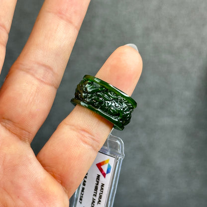 Natural Nephrite Jade Dragon High Quality Ring Size 1.7