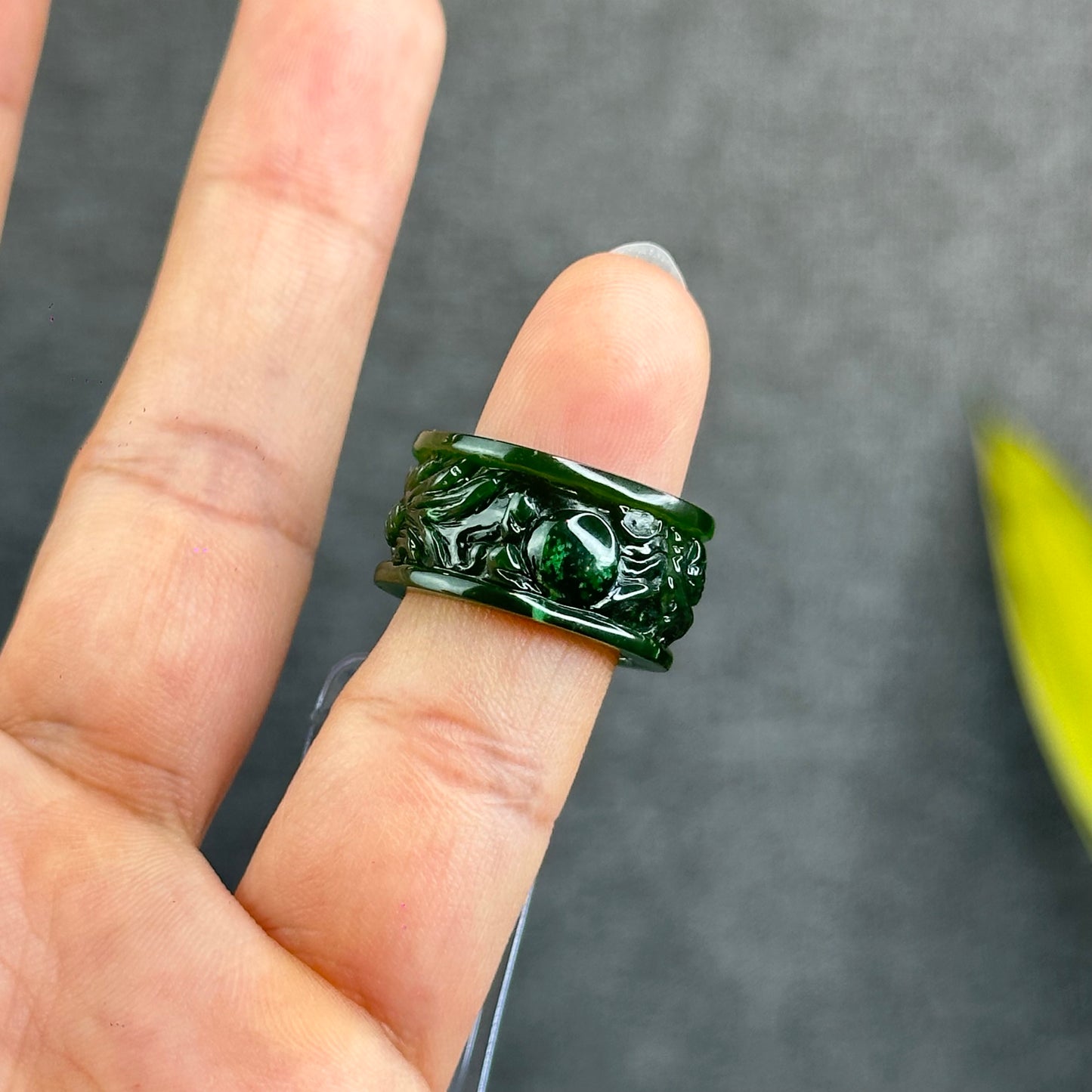 Natural Nephrite Jade Dragon High Quality Ring Size 1.7