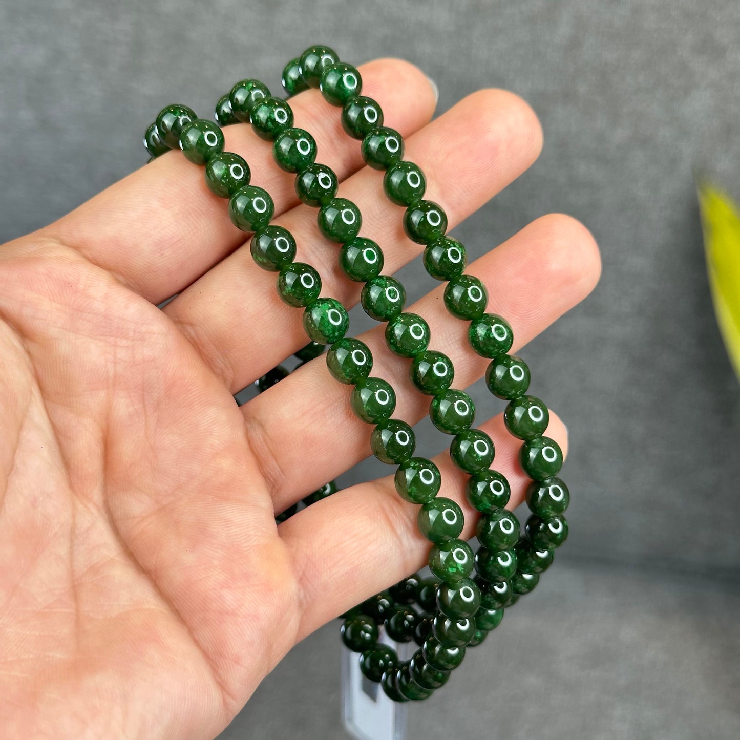 Natural Nephrite Jade Triple Wrap (108 Bead) Bracelet Size 7 mm