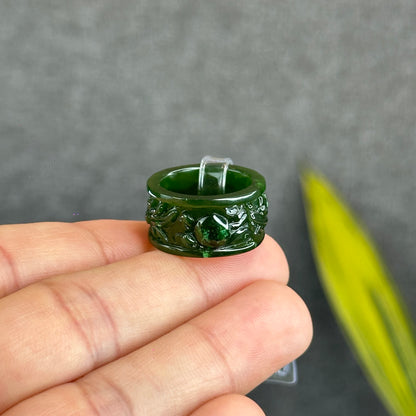Natural Nephrite Jade Dragon High Quality Ring Size 1.7