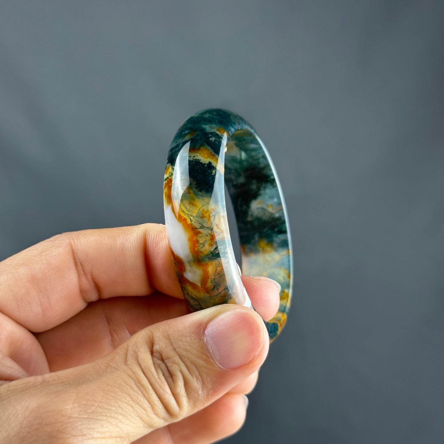 Moss Agate Bangle Leaf Style Size 54 mm