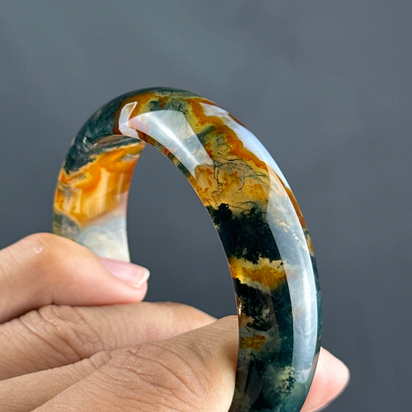 Moss Agate Bangle Leaf Style Size 54 mm