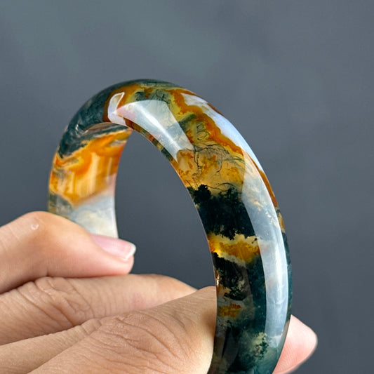 Moss Agate Bangle Leaf Style Size 54 mm