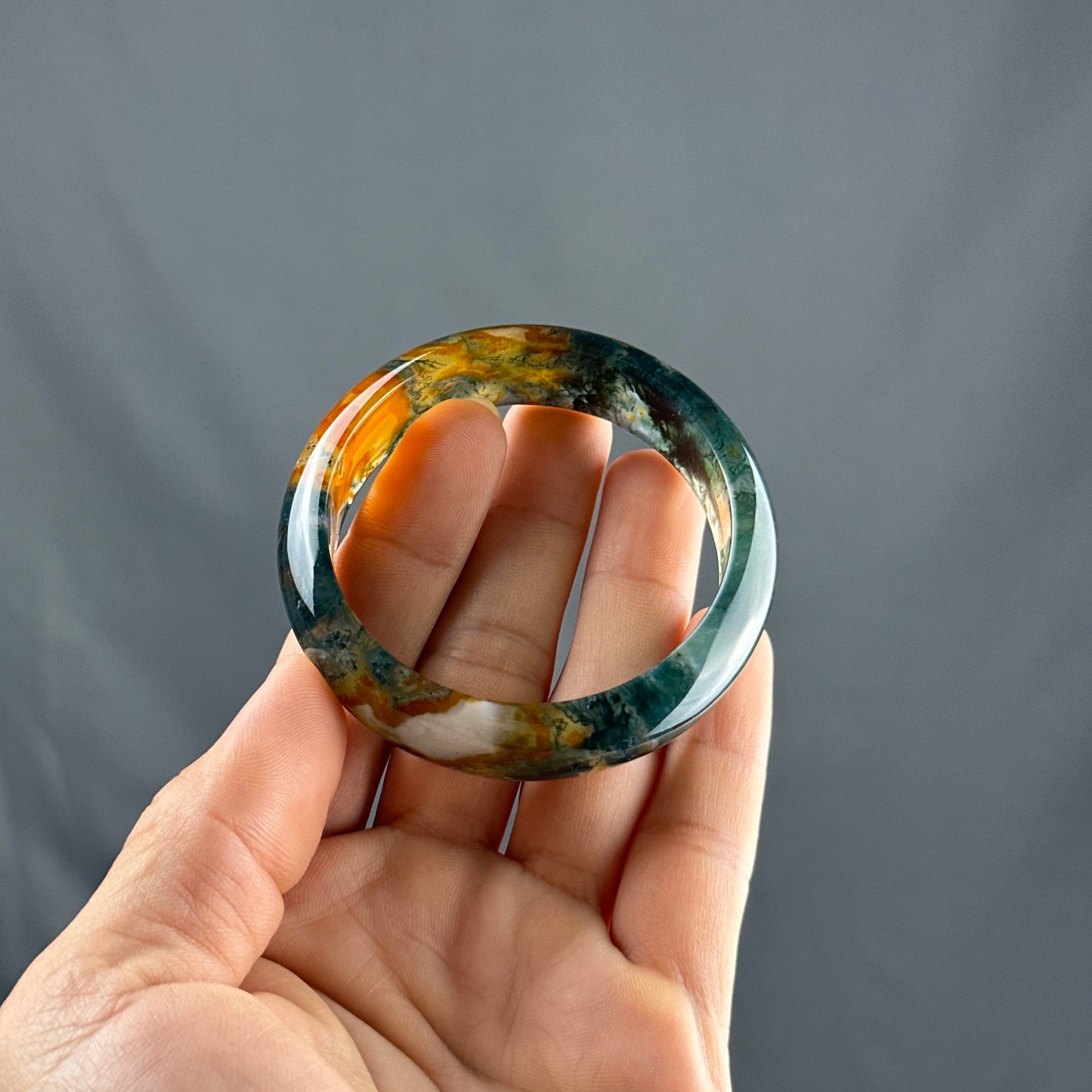 Moss Agate Bangle Leaf Style Size 54 mm