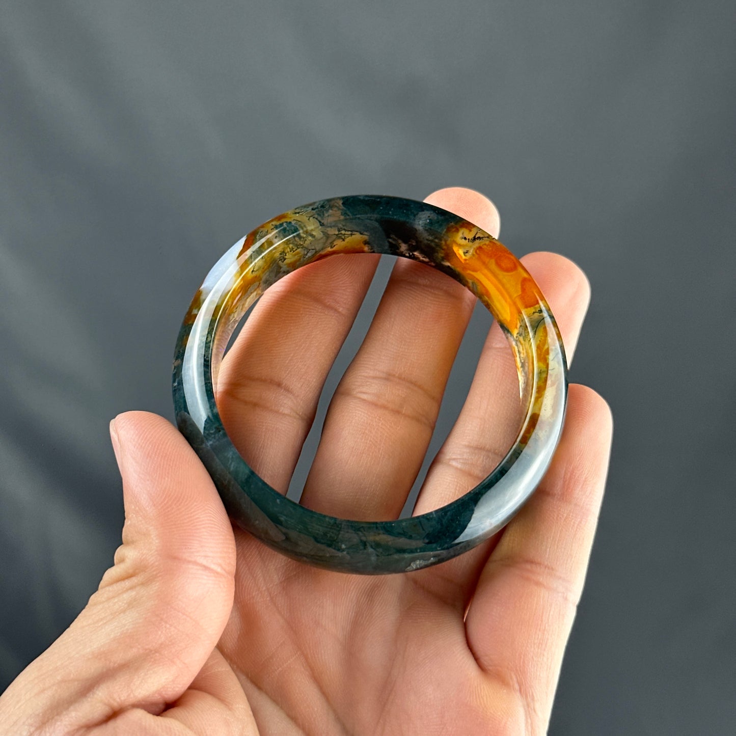 Moss Agate Bangle Leaf Style Size 54 mm