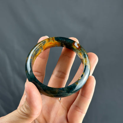 Moss Agate Bangle Leaf Style Size 54 mm