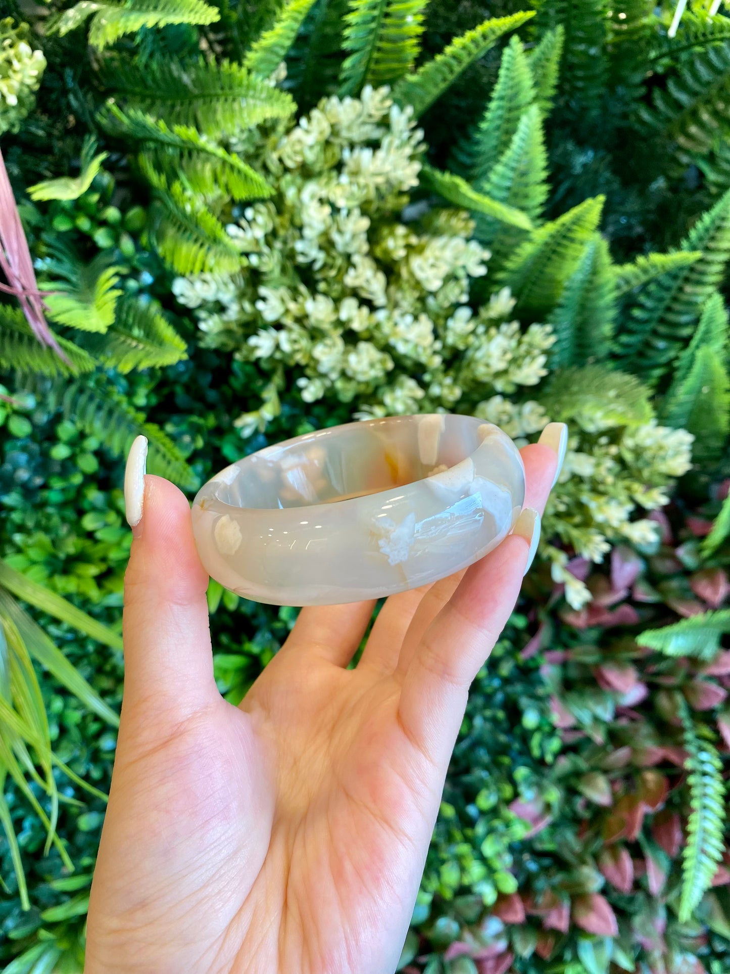 Natural Flower Agate Bangle Leaf Style Size 59.5 mm