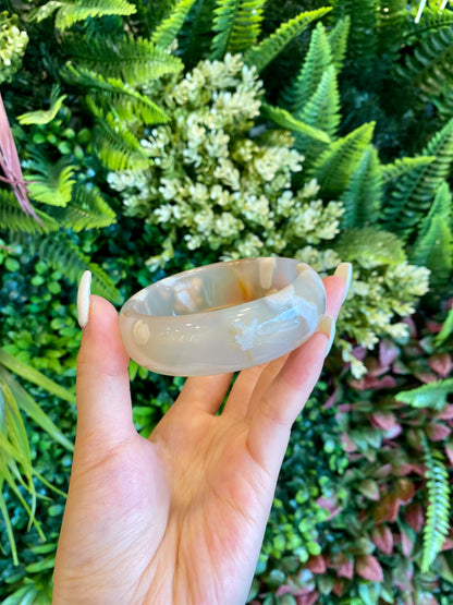 Natural Flower Agate Bangle Leaf Style Size 59.5 mm