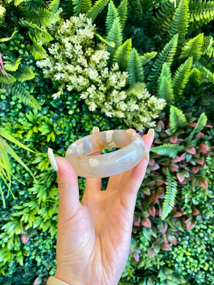 Natural Flower Agate Bangle Leaf Style Size 59.5 mm
