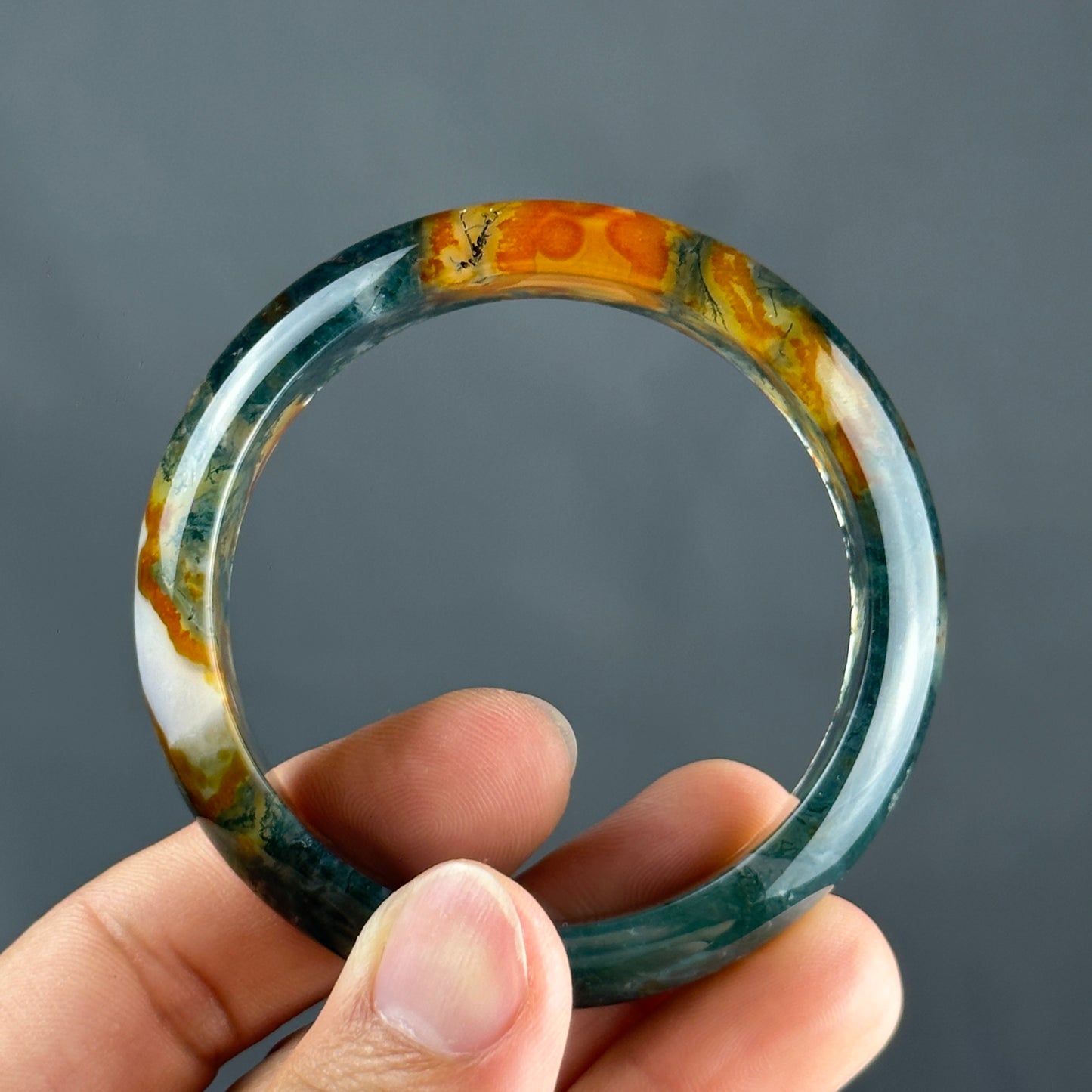 Moss Agate Bangle Leaf Style Size 54 mm