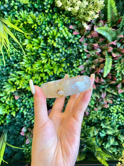 Natural Flower Agate Bangle Leaf Style Size 59.5 mm