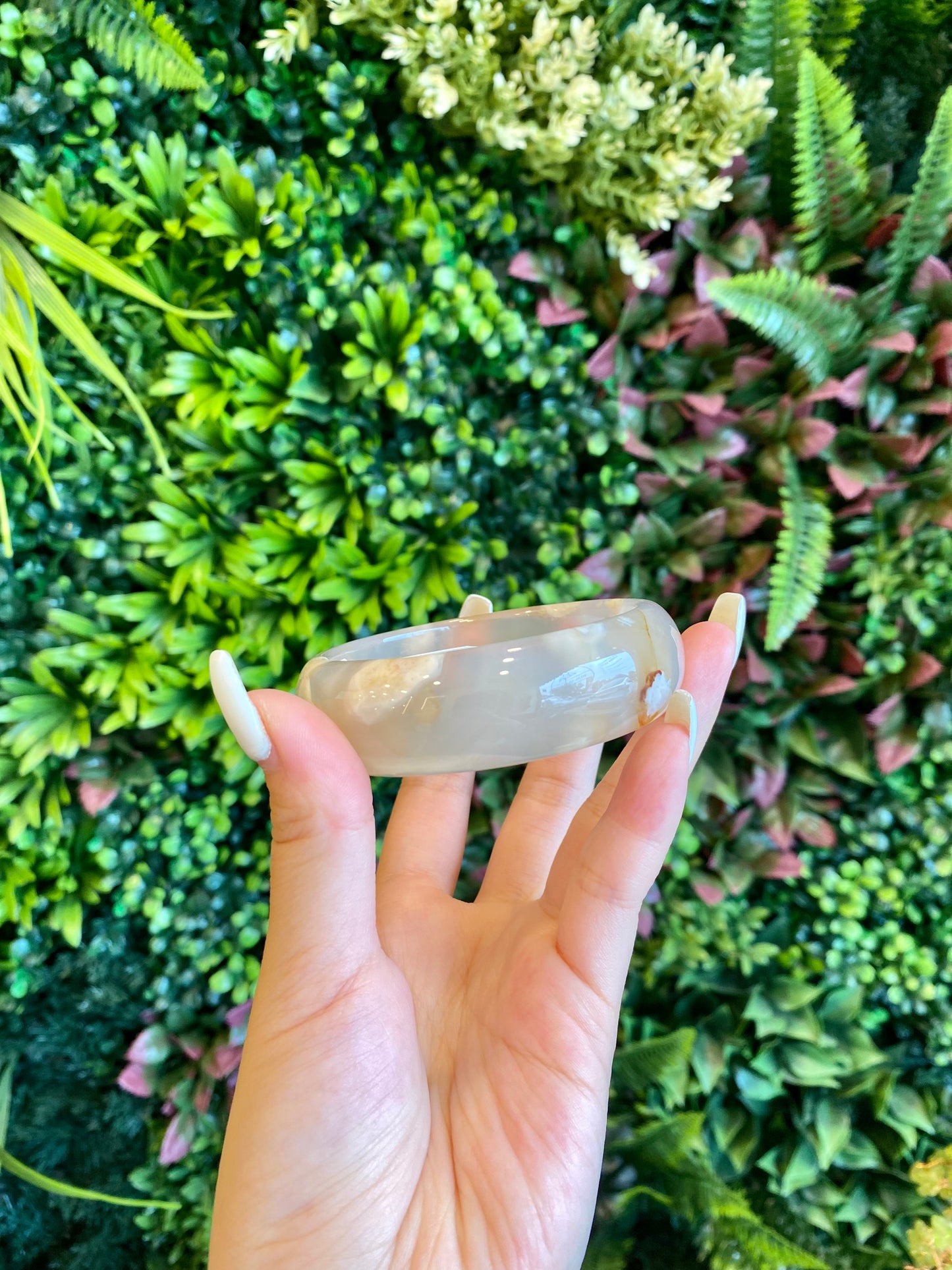 Natural Flower Agate Bangle Leaf Style Size 59.5 mm
