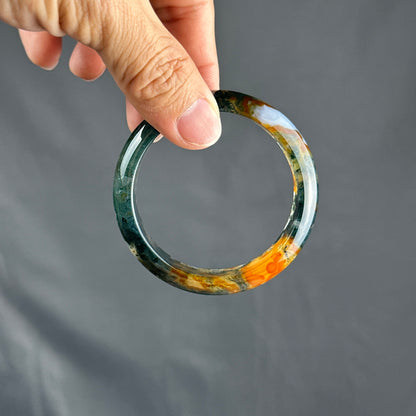 Moss Agate Bangle Leaf Style Size 54 mm