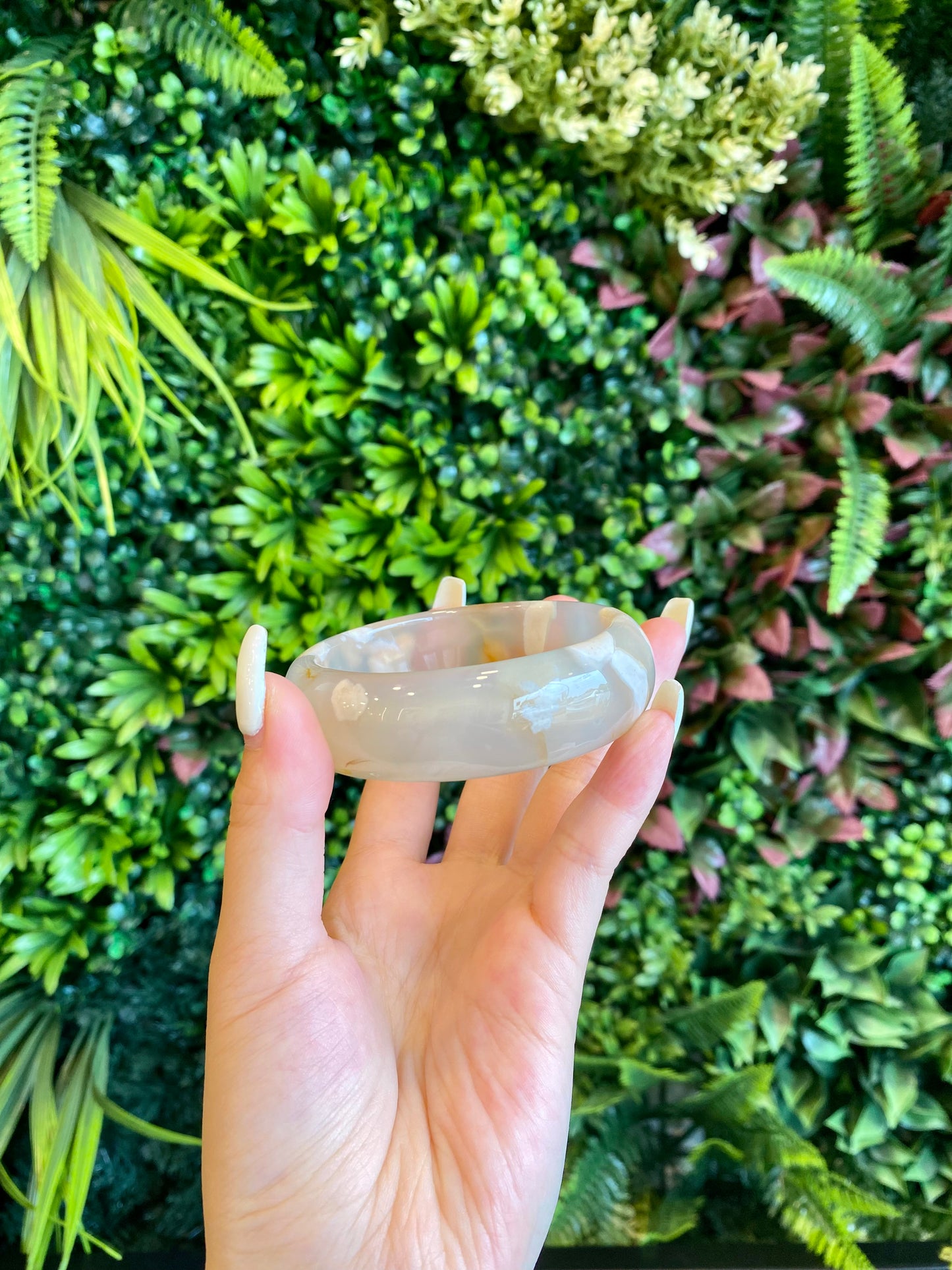 Natural Flower Agate Bangle Leaf Style Size 59.5 mm