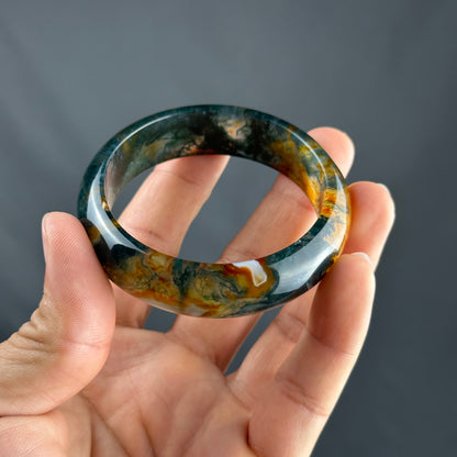 Moss Agate Bangle Leaf Style Size 54 mm