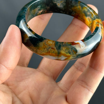 Moss Agate Bangle Leaf Style Size 54 mm