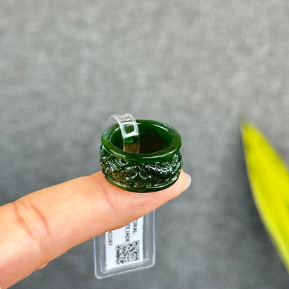 Natural Nephrite Jade Dragon High Quality Ring Size 1.7