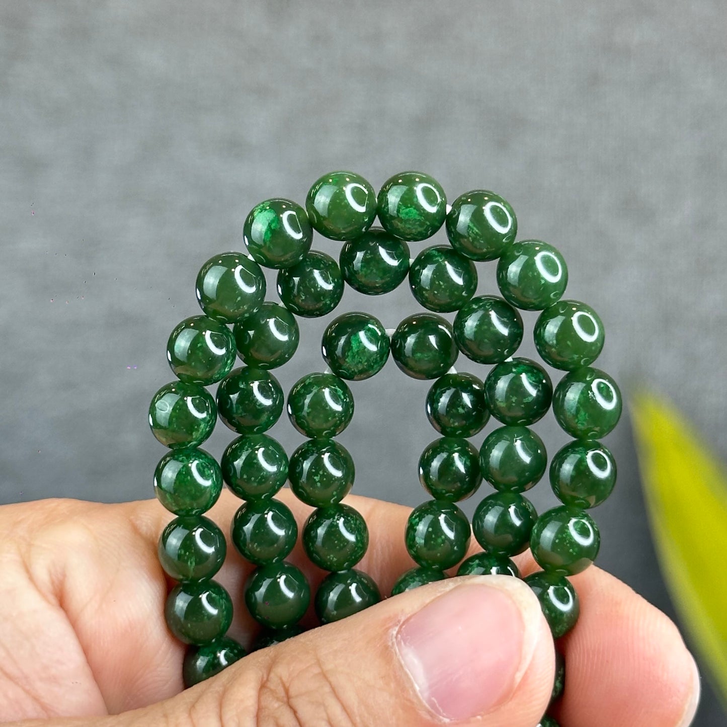 Natural Nephrite Jade High Quality Triple Wrap (108 Bead) Bracelet Size 7 mm