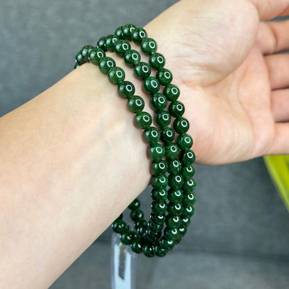 Natural Nephrite Jade Triple Wrap (108 Bead) Bracelet Size 7 mm