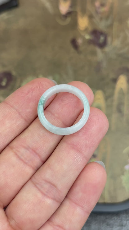 Natural Jadeite Jade Floating Floral Moss Green Semi-Translucent VIP Ring Leaf Style Size 1.9