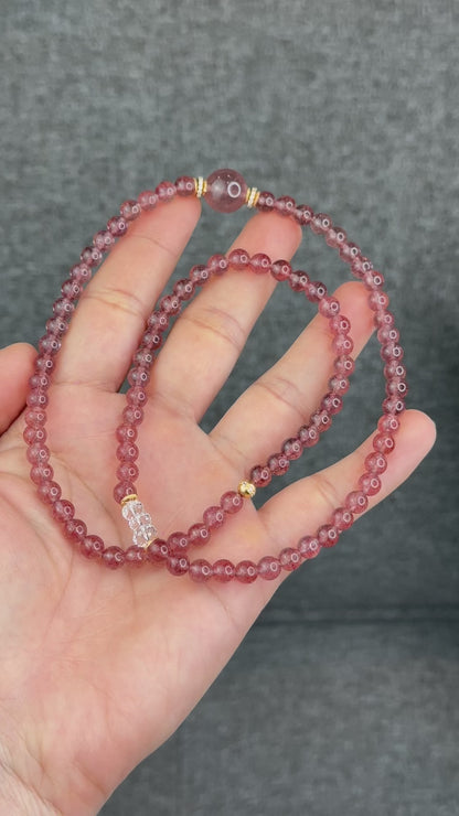 Natural Pink Strawberry Quartz Triple Wrap Bracelet Size 6 mm