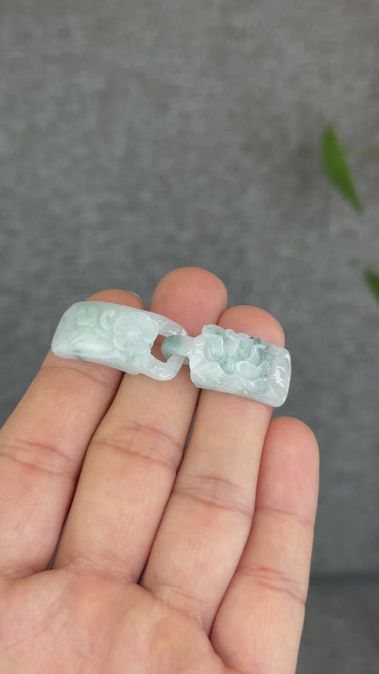 Natural Interlocking Harmony Flower Carved Jadeite Jade Bangle Charm