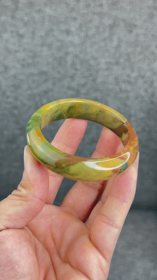 Natural Colourful Chalcedony Bangle Leaf Style Size 53.5 mm