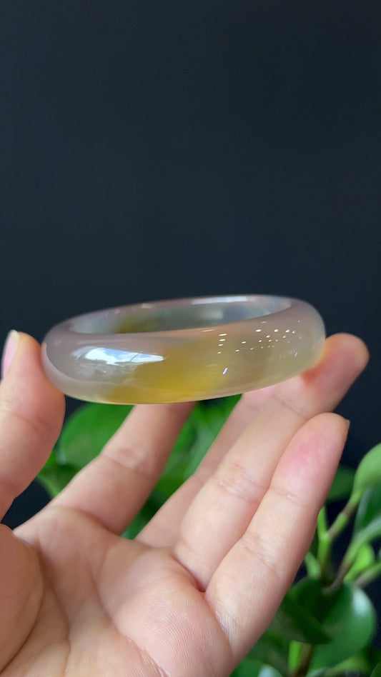 Natural Agate Bangle Leaf Style Size 55 mm