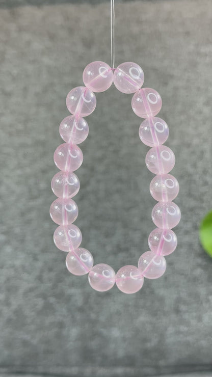 Natural Translucent Pastel Rose Quartz Bracelet Size  Size 12 mm