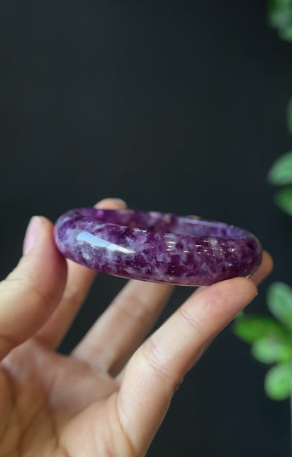 Natural Lepidolite Bangle Leaf Style Size 54 mm