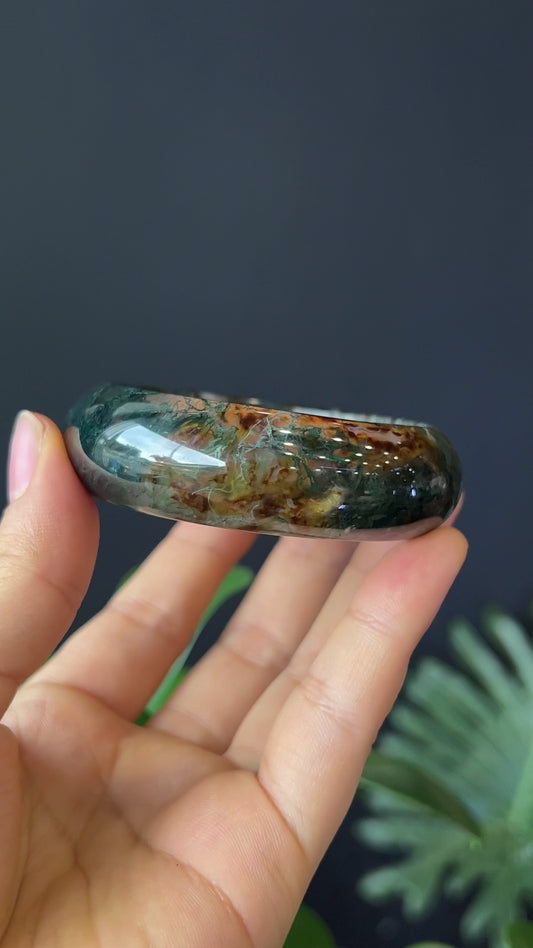 Natural Moss Agate Bangle Leaf Style Size 55 mm