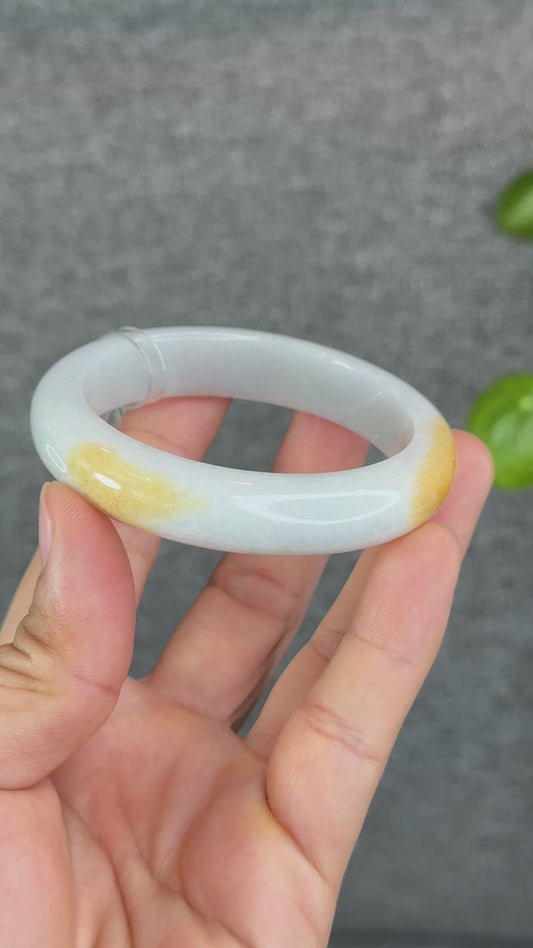 Natural Orange Jadeite Jade Bangle Leaf Style Size 55.5 mm