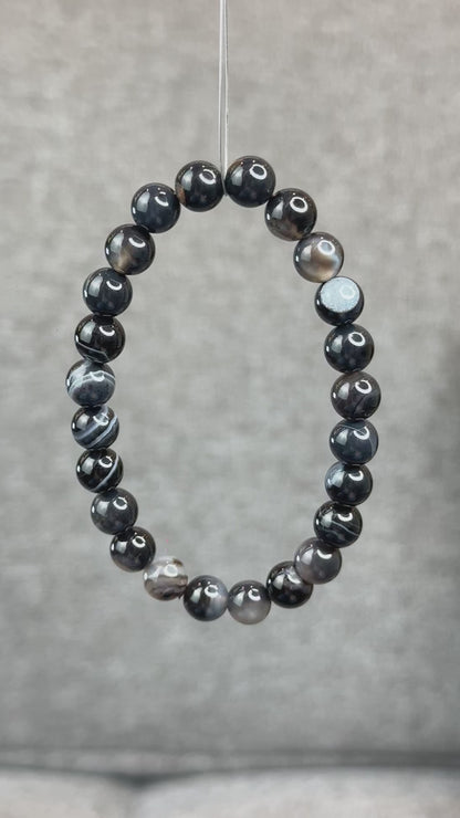 Natural Black Agate Bracelet Size 8 mm