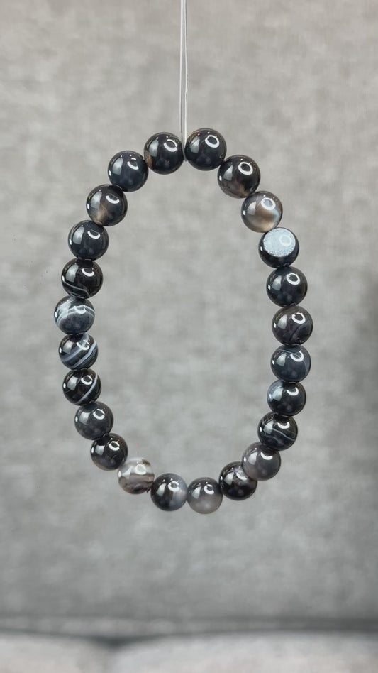 Natural Black Agate Bracelet Size 8 mm