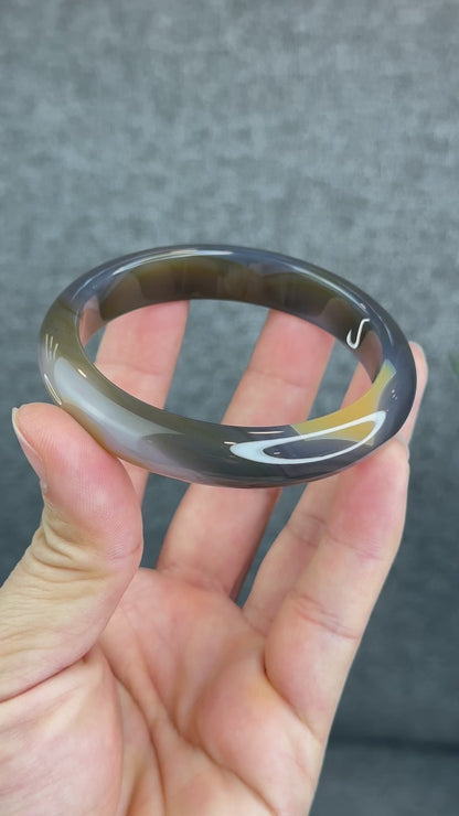 Natural Agate Bangle Leaf Style Size 59.6 mm with Certificate