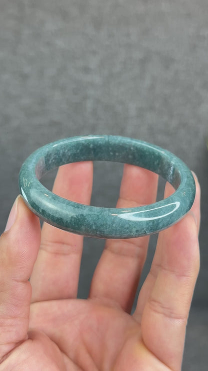 Natural Dark Blue Water Jadeite Jade Banlge Leaf Style Size 56.5 mm