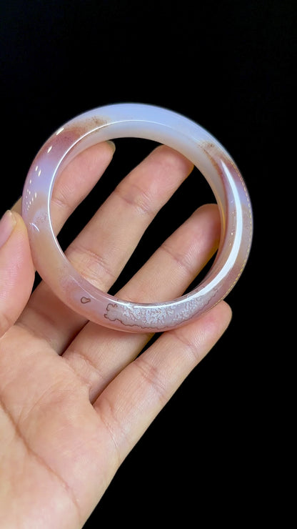 Special Natural Agate Bangle Leaf Style Size 53 mm