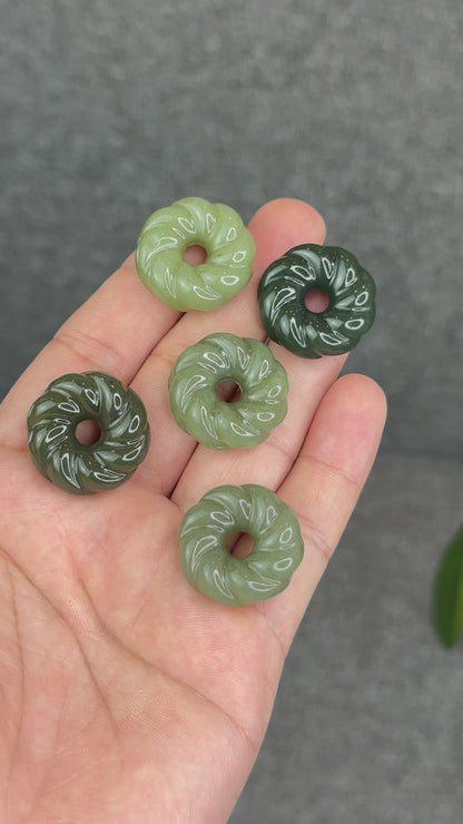 Natural Green Hetian Nephrite Jade Donut Charm