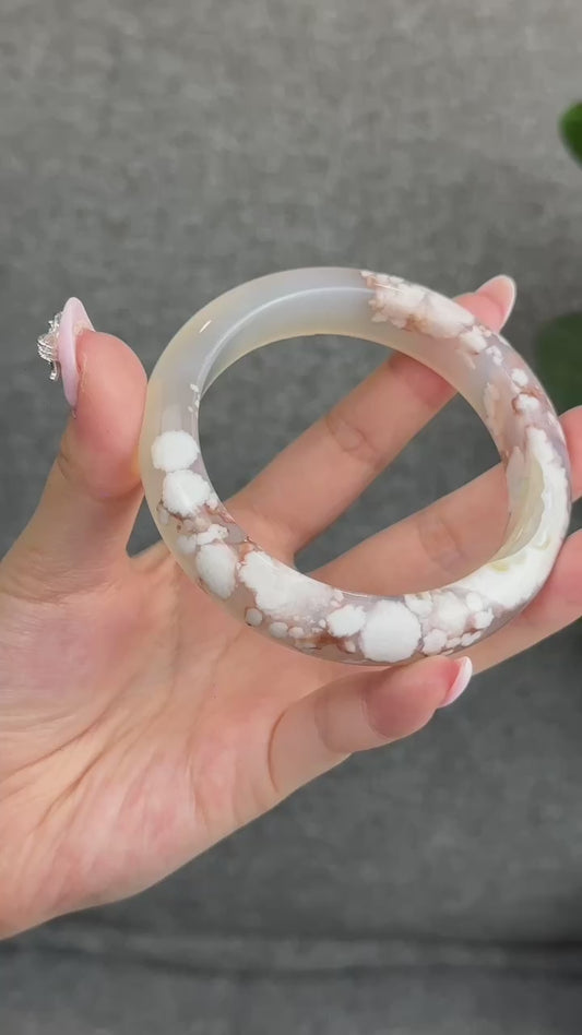 Natural Floral Agate Bangle Leaf Style Size 61 mm