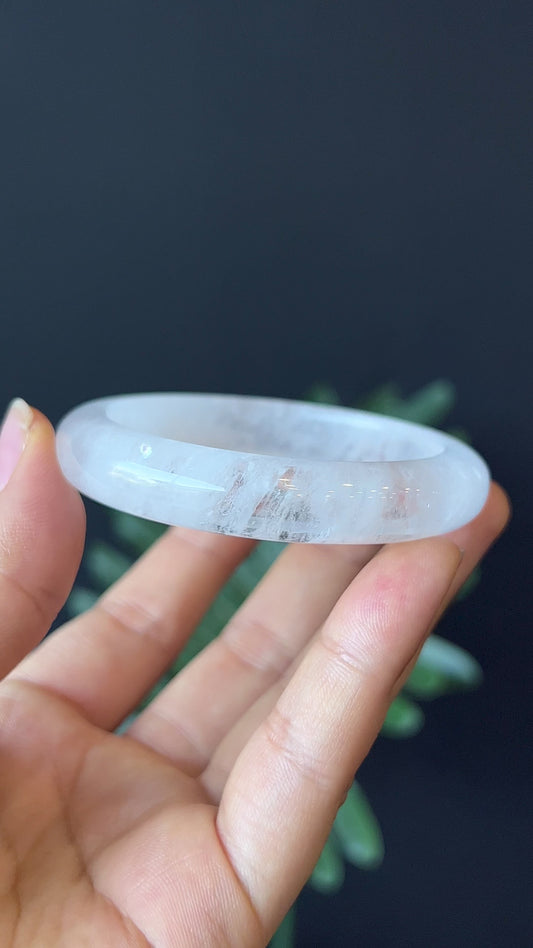 Natural Clear Quartz Bangle Leaf Style Size 52 mm