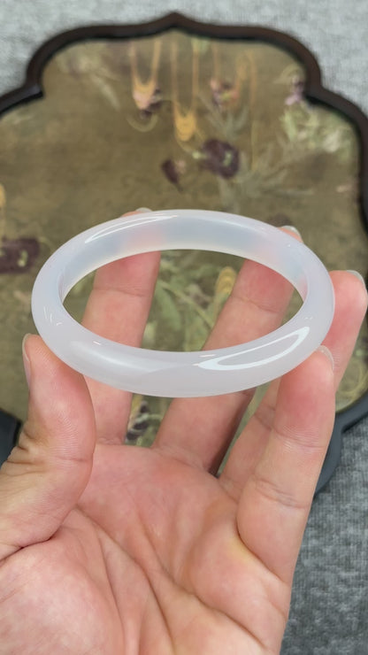 Natural White Chalcedony Bangle Leaf Style - High Quality