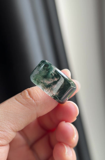 Natural Green Moss Agate Ring Square Style Size 2.0