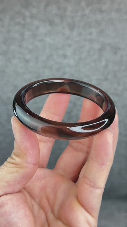 Natural Smoky Quartz Bangle Leaf Style Size 55 mm
