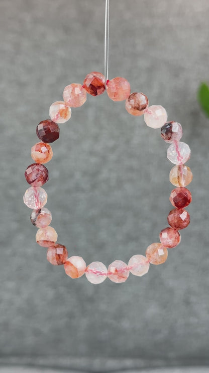 Natural Faceted Fire Quartz Bracelet Size 8 mm