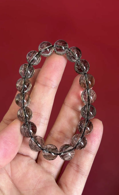 Natural Black Rutilated Quartz Bracelet Size 10 mm