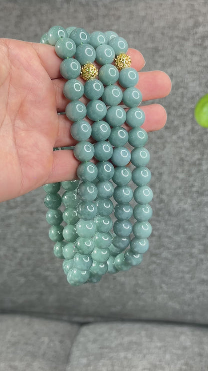 Natural Light Water Green Jadeite Jade Necklace Size 12 mm